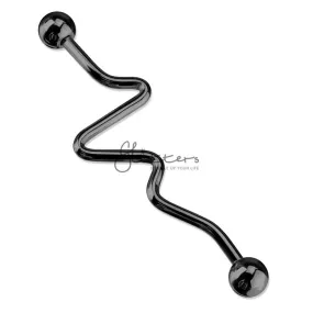 14GA Titanium IP Over Surgical Steel Zig Zag Industrial Barbells - Black