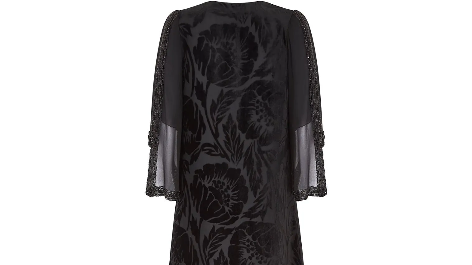 1930s Floral Black Burnout Velvet Dress with Fluted Sleeves