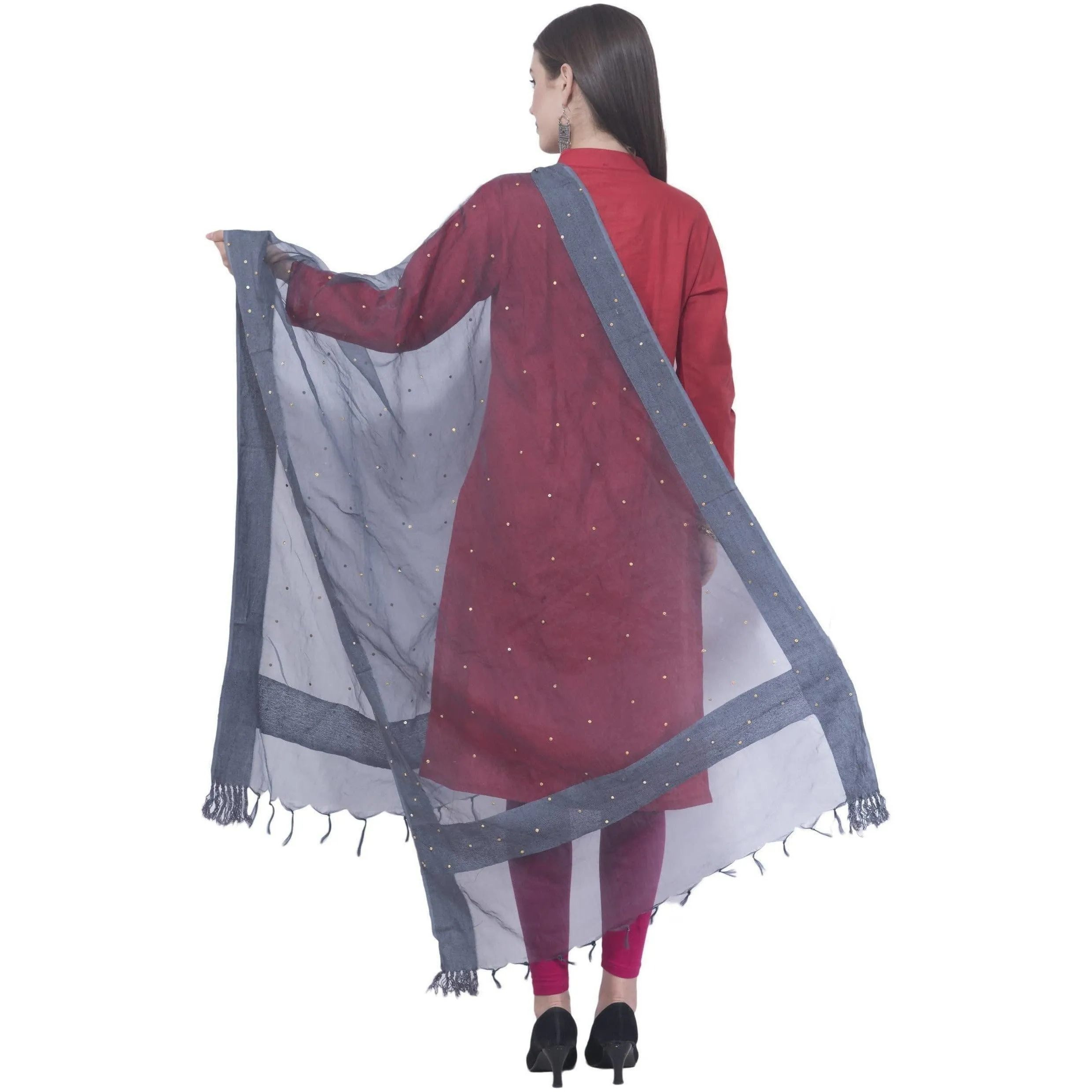 A R Silk Gray Color Chandna Orgenza Cotton Dupattas and Chunnis