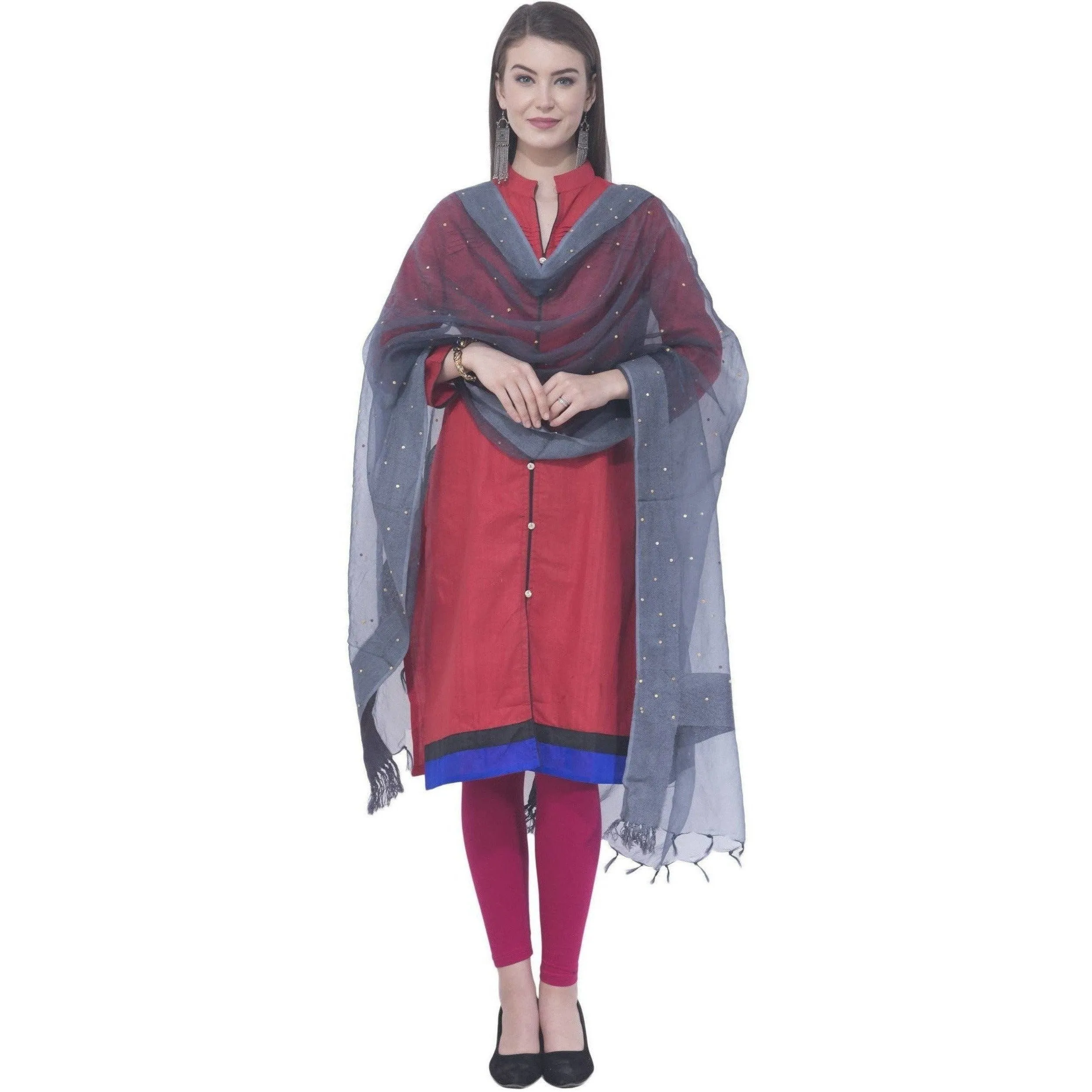 A R Silk Gray Color Chandna Orgenza Cotton Dupattas and Chunnis