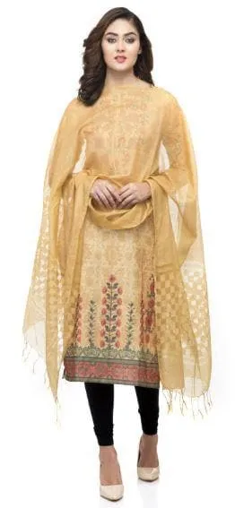 A R Silk Women's Joot Cotton Buta Cutt Golden Regular Dupatta