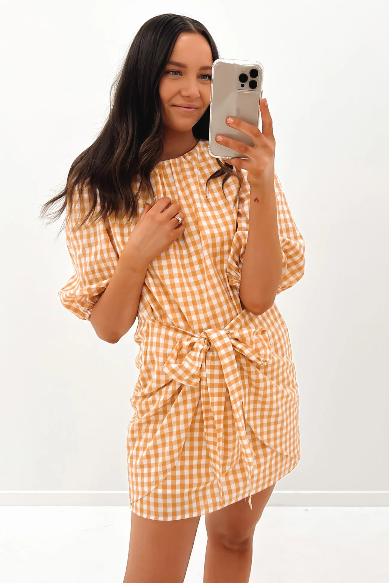 Abigail Mini Dress Toffee Gingham