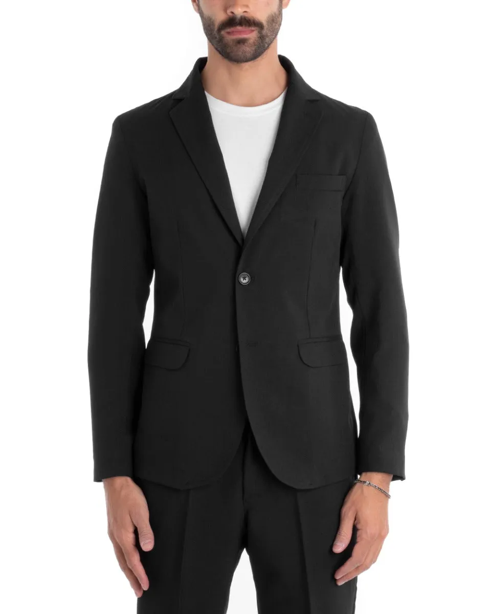 Abito Uomo Monopetto Completo Viscosa Nero Sartoriale Giacca Pantaloni Elegante Casual GIOSAL-OU2120A