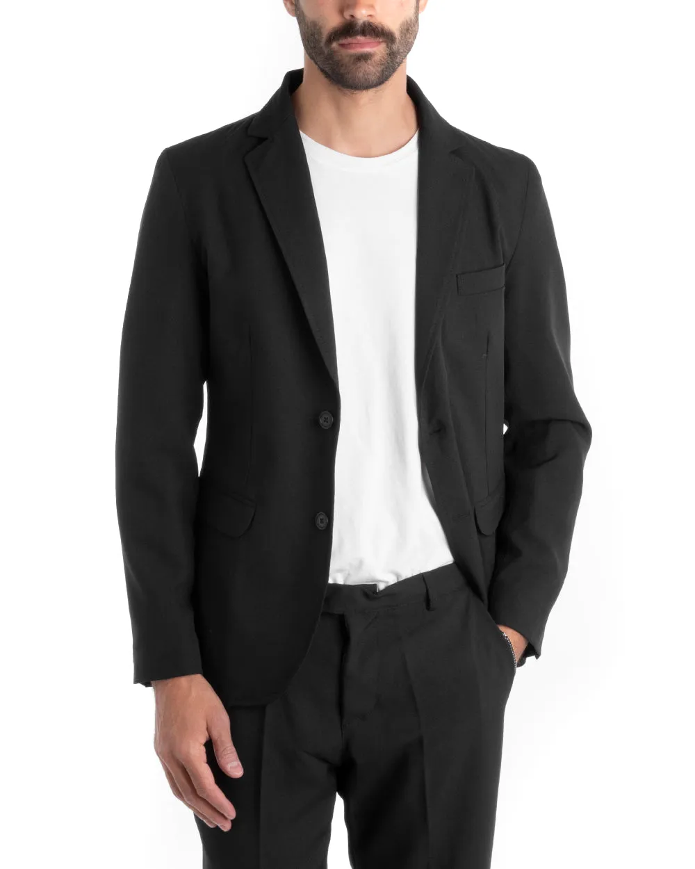 Abito Uomo Monopetto Completo Viscosa Nero Sartoriale Giacca Pantaloni Elegante Casual GIOSAL-OU2120A