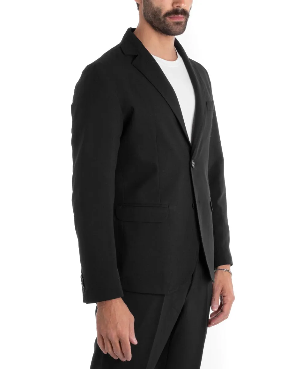 Abito Uomo Monopetto Completo Viscosa Nero Sartoriale Giacca Pantaloni Elegante Casual GIOSAL-OU2120A