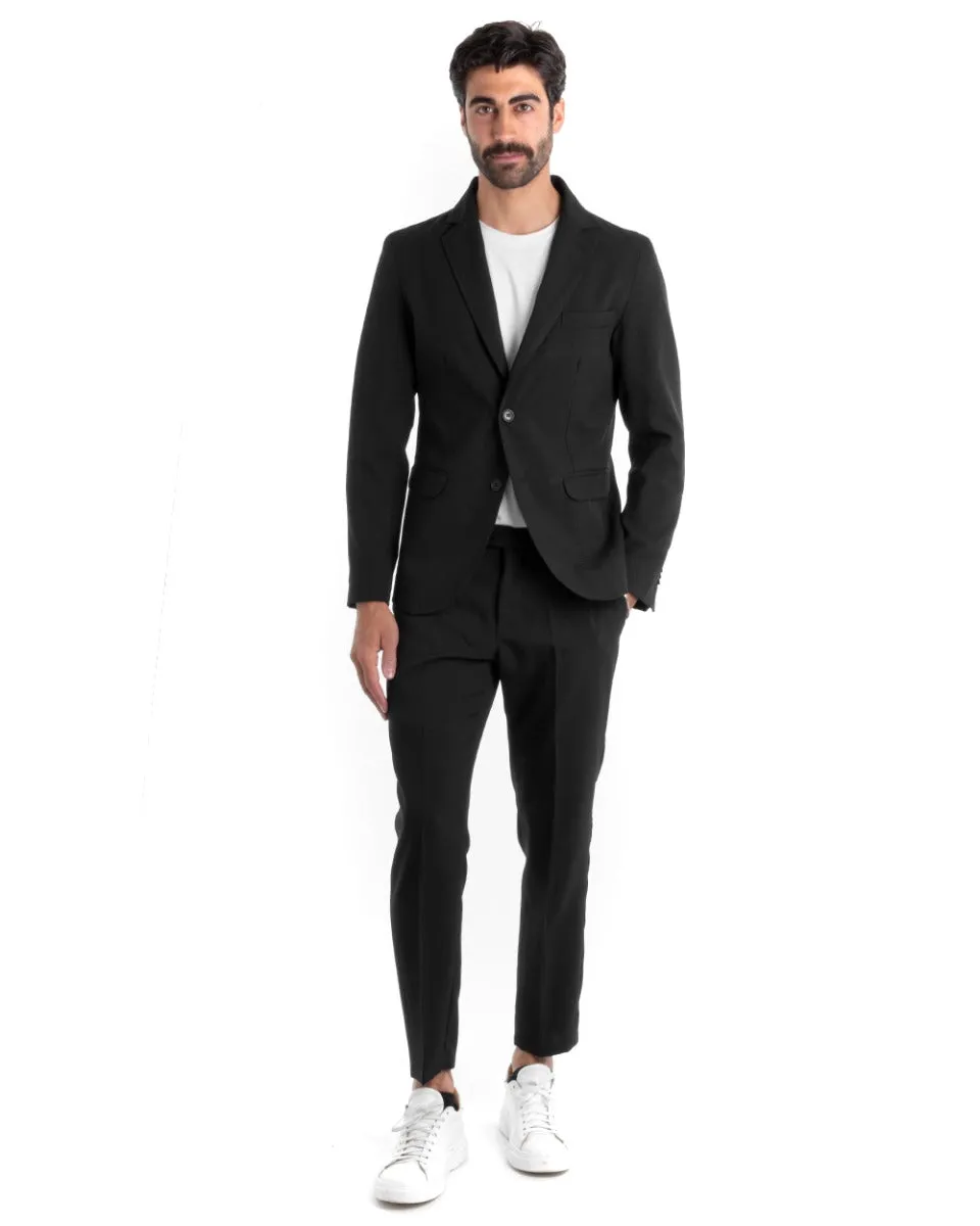 Abito Uomo Monopetto Completo Viscosa Nero Sartoriale Giacca Pantaloni Elegante Casual GIOSAL-OU2120A