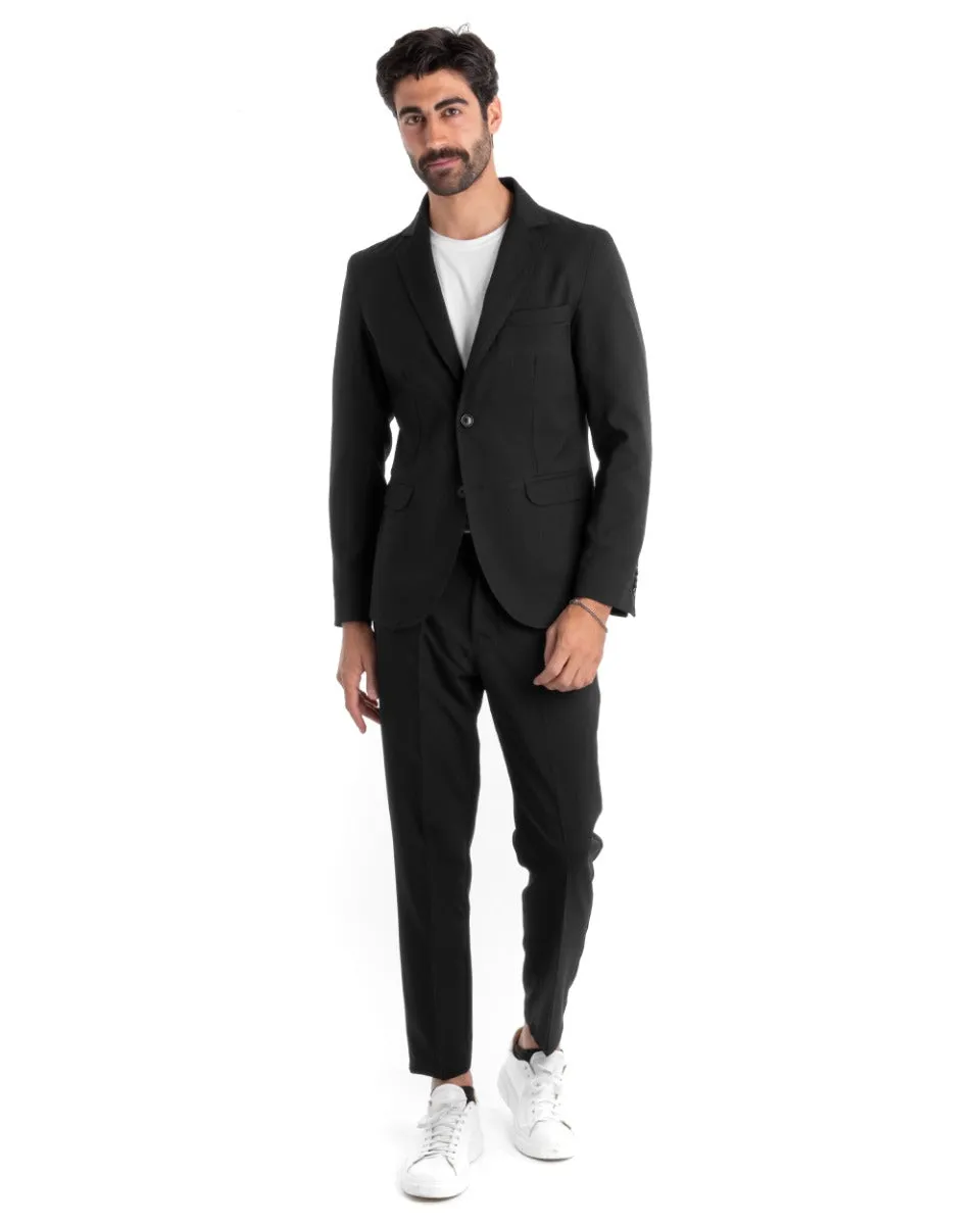 Abito Uomo Monopetto Completo Viscosa Nero Sartoriale Giacca Pantaloni Elegante Casual GIOSAL-OU2120A