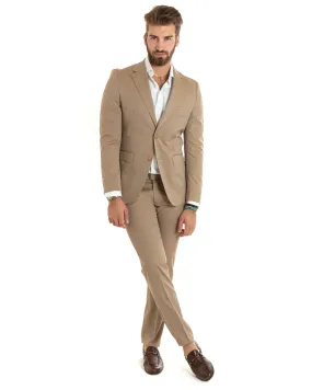 Abito Uomo Monopetto Vestito Gessato Solaro Completo Giacca Pantaloni Beige Elegante Casual GIOSAL-OU2428A