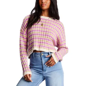 Billabong Womens In A Daze Cropped Striped Jumper - Bright Orchid