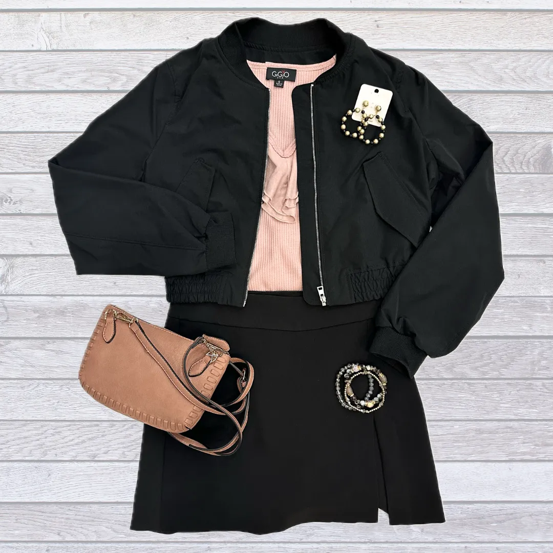 Black Cropped Bomber Jacket S-L