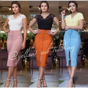 Butoon up High Waisted Pencil Skirt