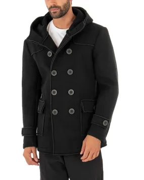 Cappotto Doppiopetto Uomo Giacca Giaccone Con Cappuccio Nero Giubbotto Elegante GIOSAL-G2654A