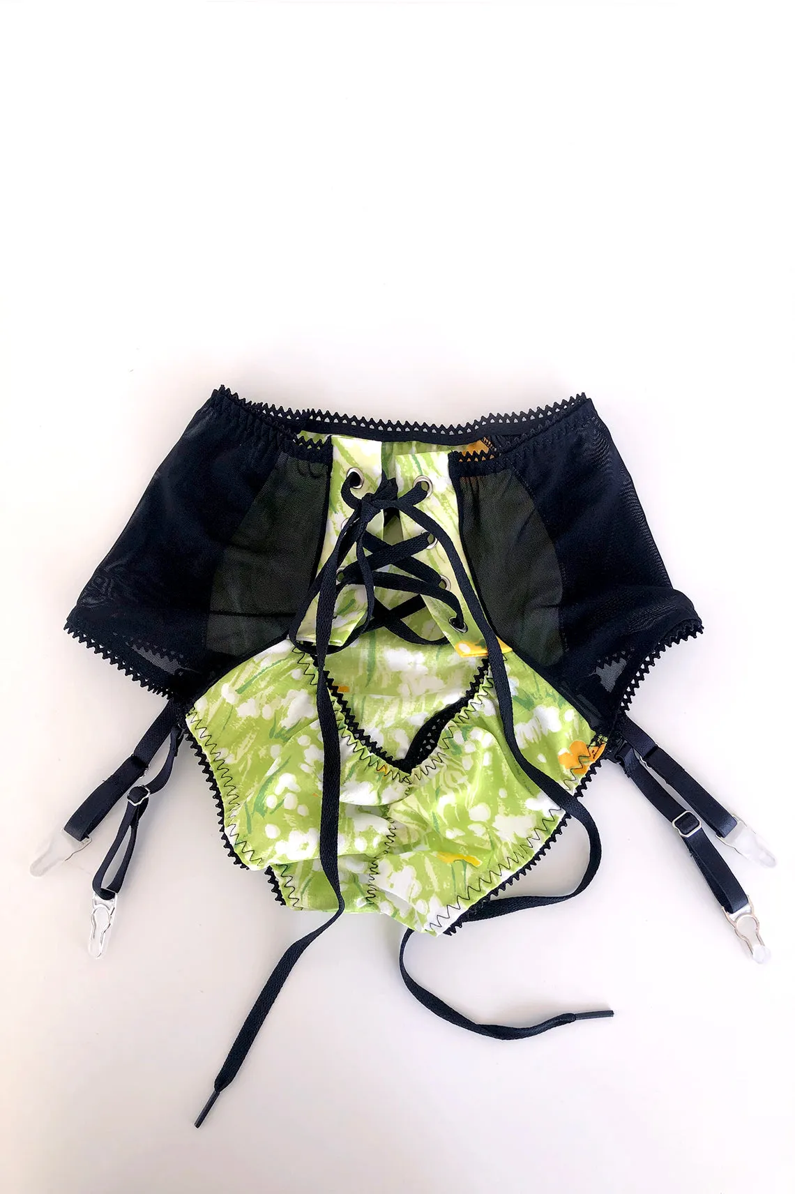 Cardamine Lace Up Panty in Greener Grass Vintage Fabric