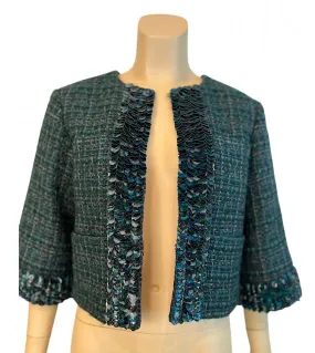 Chanel 12A 2012 Fall Tweed Sequin Green Jacket FR 34 US 2