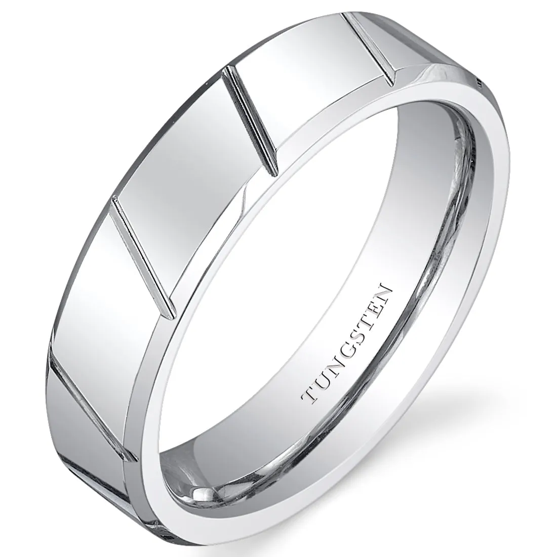 Diagonal Notches 6mm Unisex Tungsten Band Size 8.5