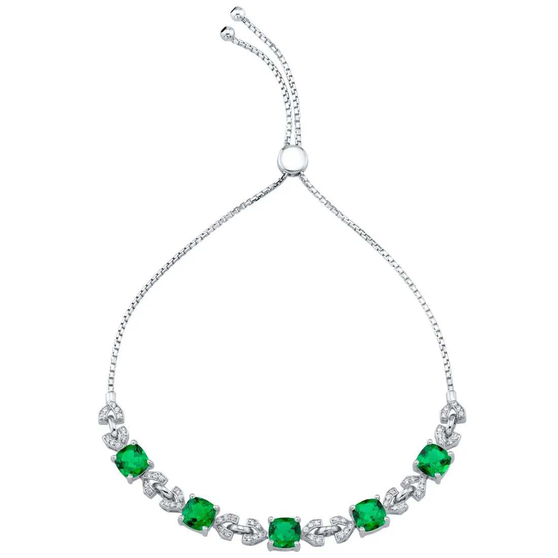 Emerald Halo Adjustable Bracelet Sterling Silver Cushion Cut 4 Carats