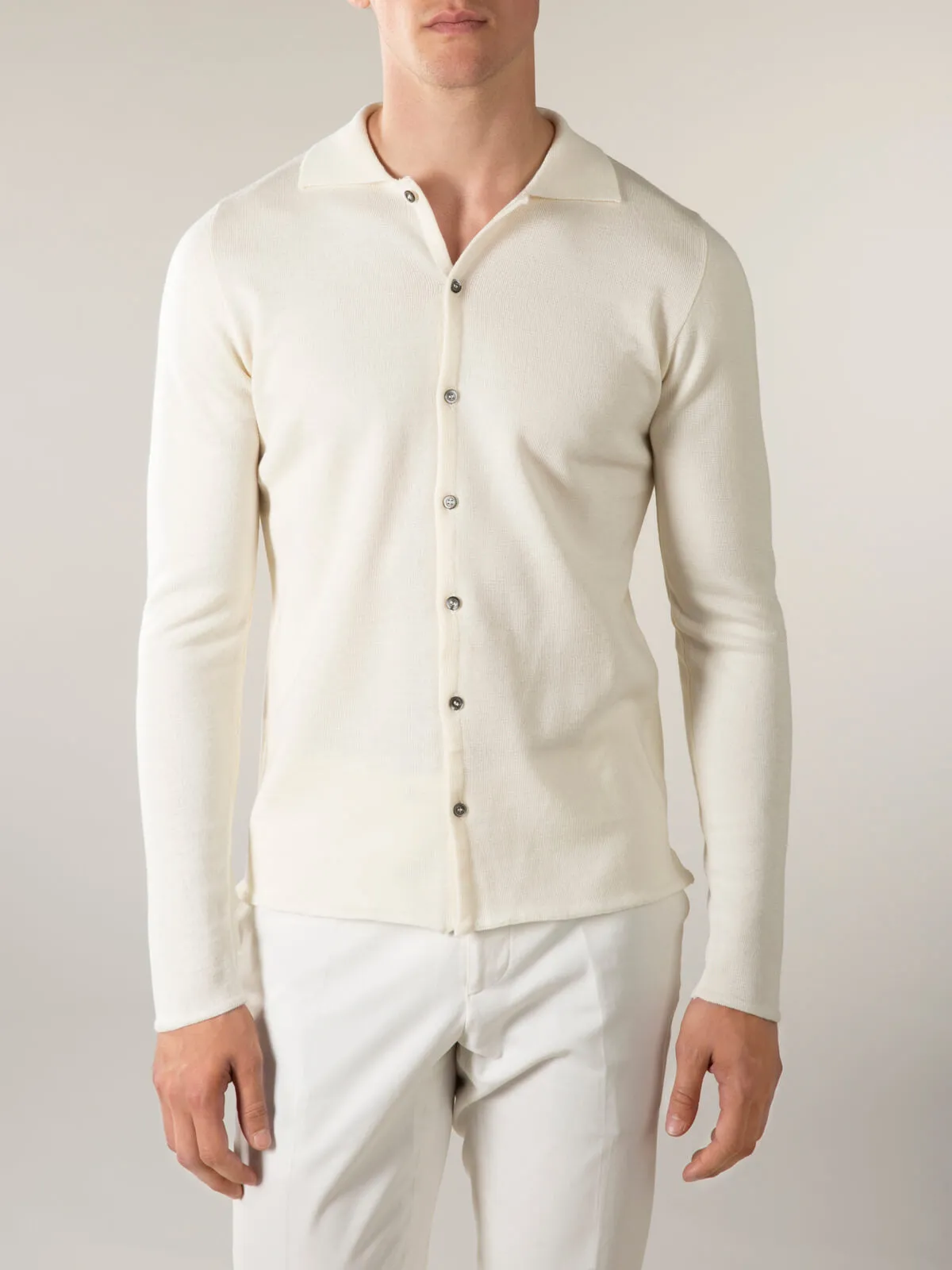 Extrafine Merino Knitted Shirt Ivory