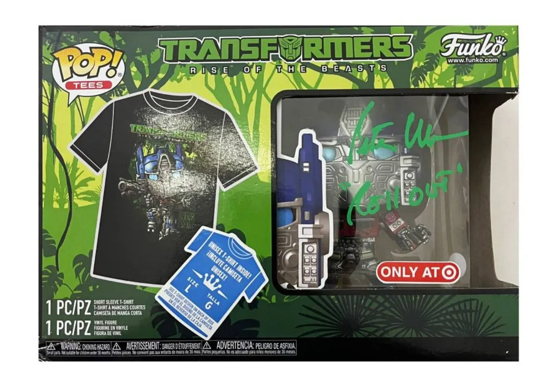 Funko Pop! Bundle Optimus Prime #1372 signed by Peter Cullen with JSA Certificate and Black T-shirt Size L