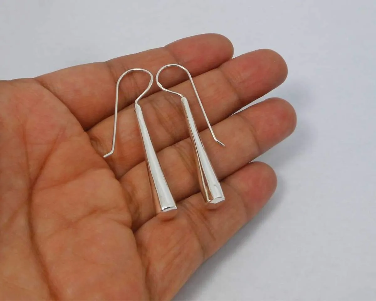 Geometric Threader Earrings In Sterling Silver, Womens Silver Earrings 46mm