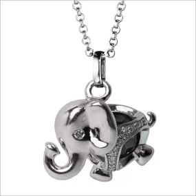 Icona Elephant Charm Necklace with Black Onyx and Diamonds in Sterling Silver