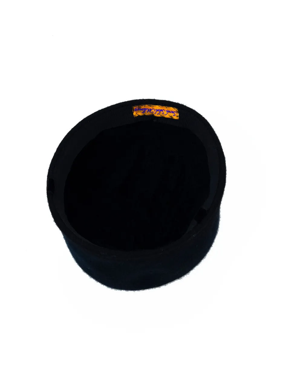 Janelle Modular Pillbox Hat in Black Felt