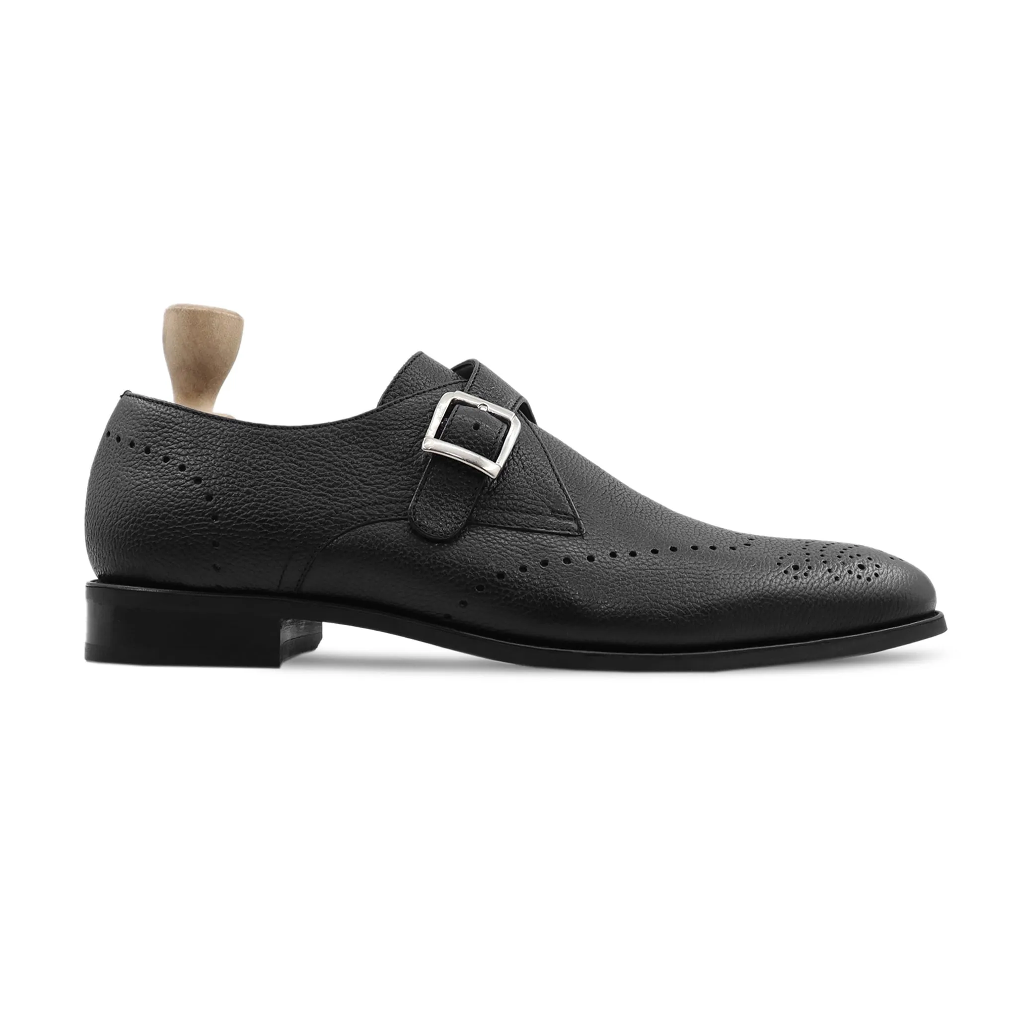 Ludza - Men's Black Pebble Grain Single Monkstrap Shoe