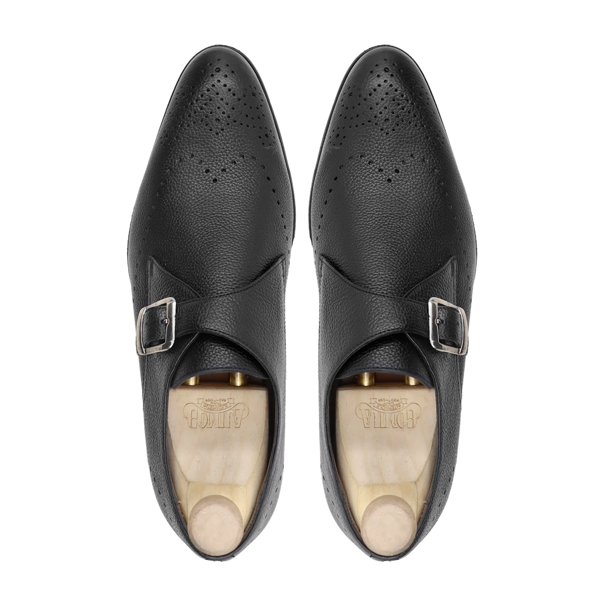 Ludza - Men's Black Pebble Grain Single Monkstrap Shoe