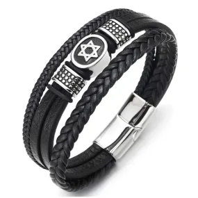 Magen Star of David Multilayer Leather Bracelet