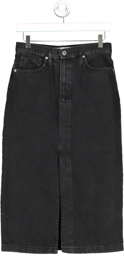 MANGO Black Split Detail Denim Skirt UK S