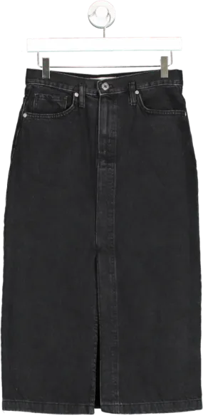 MANGO Black Split Detail Denim Skirt UK S