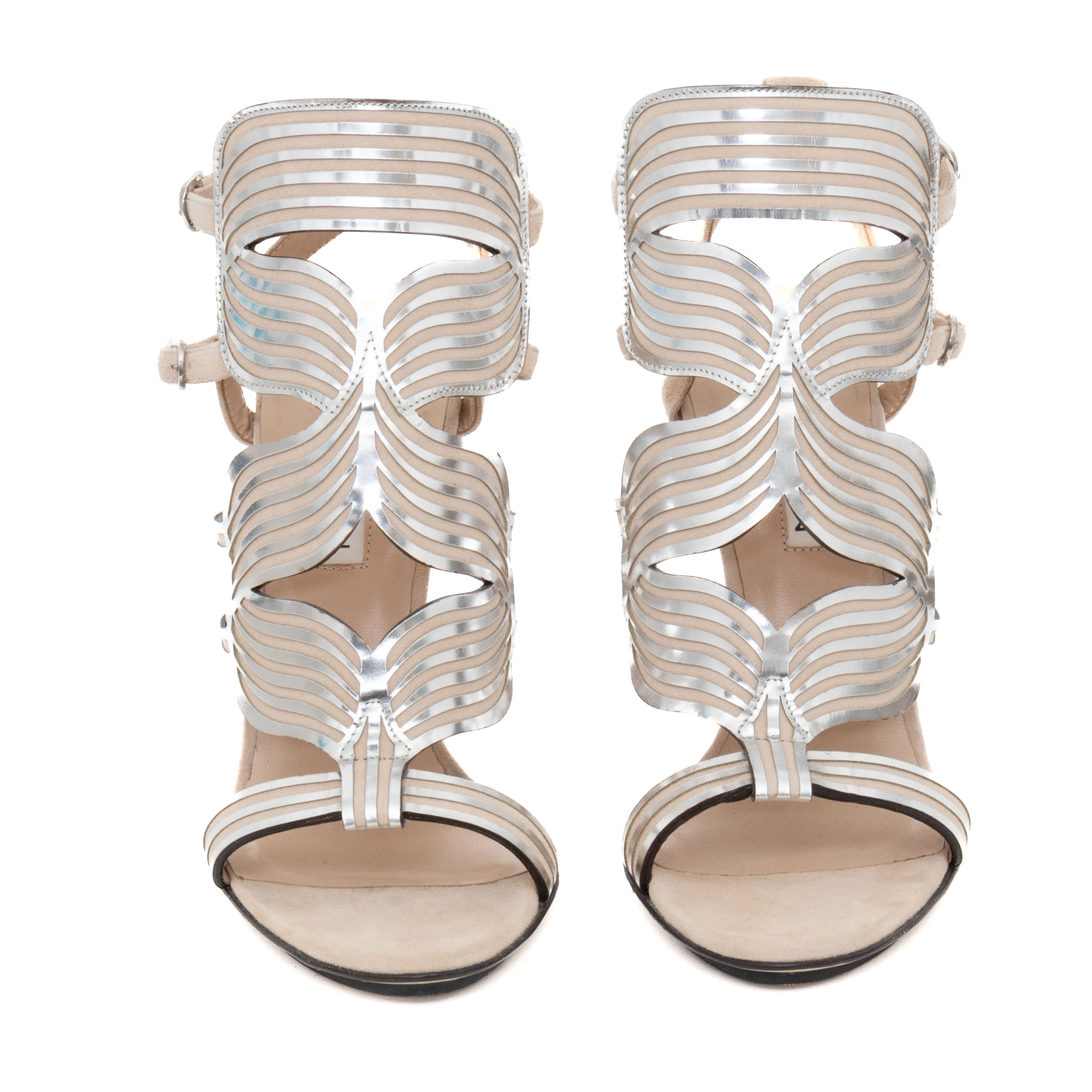 Metallic and Beige Cutout Sandals 38