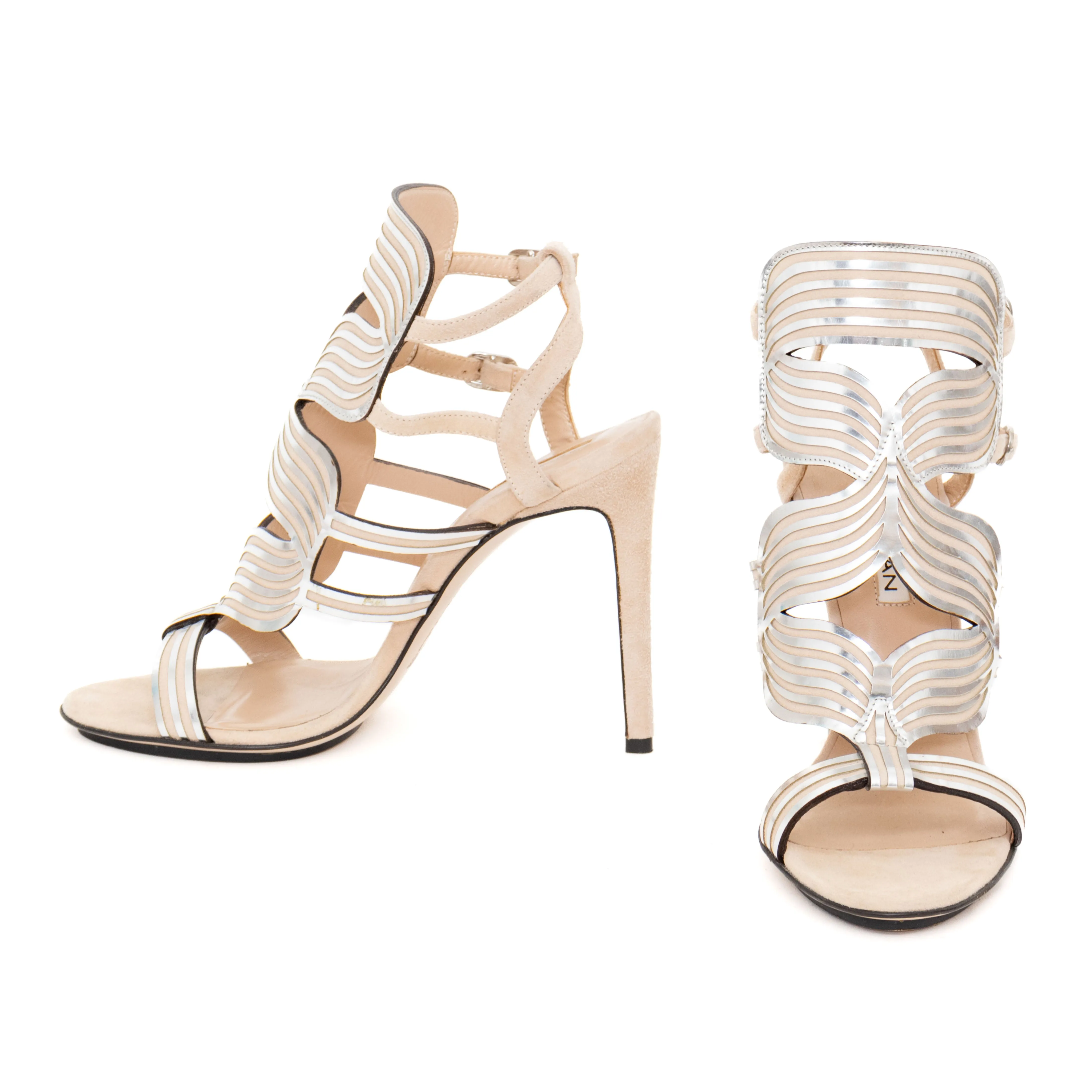 Metallic and Beige Cutout Sandals 38