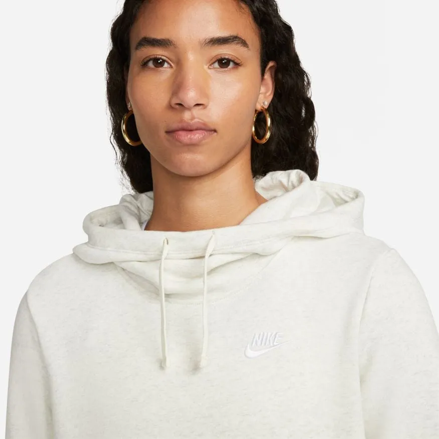 NIKE WOMEN'S SPORTSWEAR CLUB FLEECE OATMEAL HEATHER FUNNEL-NECK HOODIE