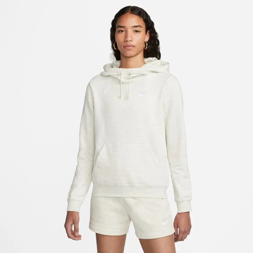 NIKE WOMEN'S SPORTSWEAR CLUB FLEECE OATMEAL HEATHER FUNNEL-NECK HOODIE