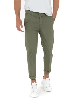 Pantaloni Uomo Cotone Tasca America Chinos Capri Sartoriale Slim Fit Casual Verde GIOSAL-P5692A