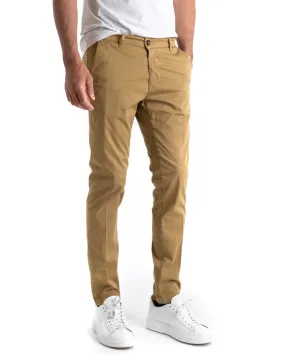 Pantaloni Uomo Cotone Tasca America Chinos Sartoriale Slim Fit Casual Camel GIOSAL-P5698A