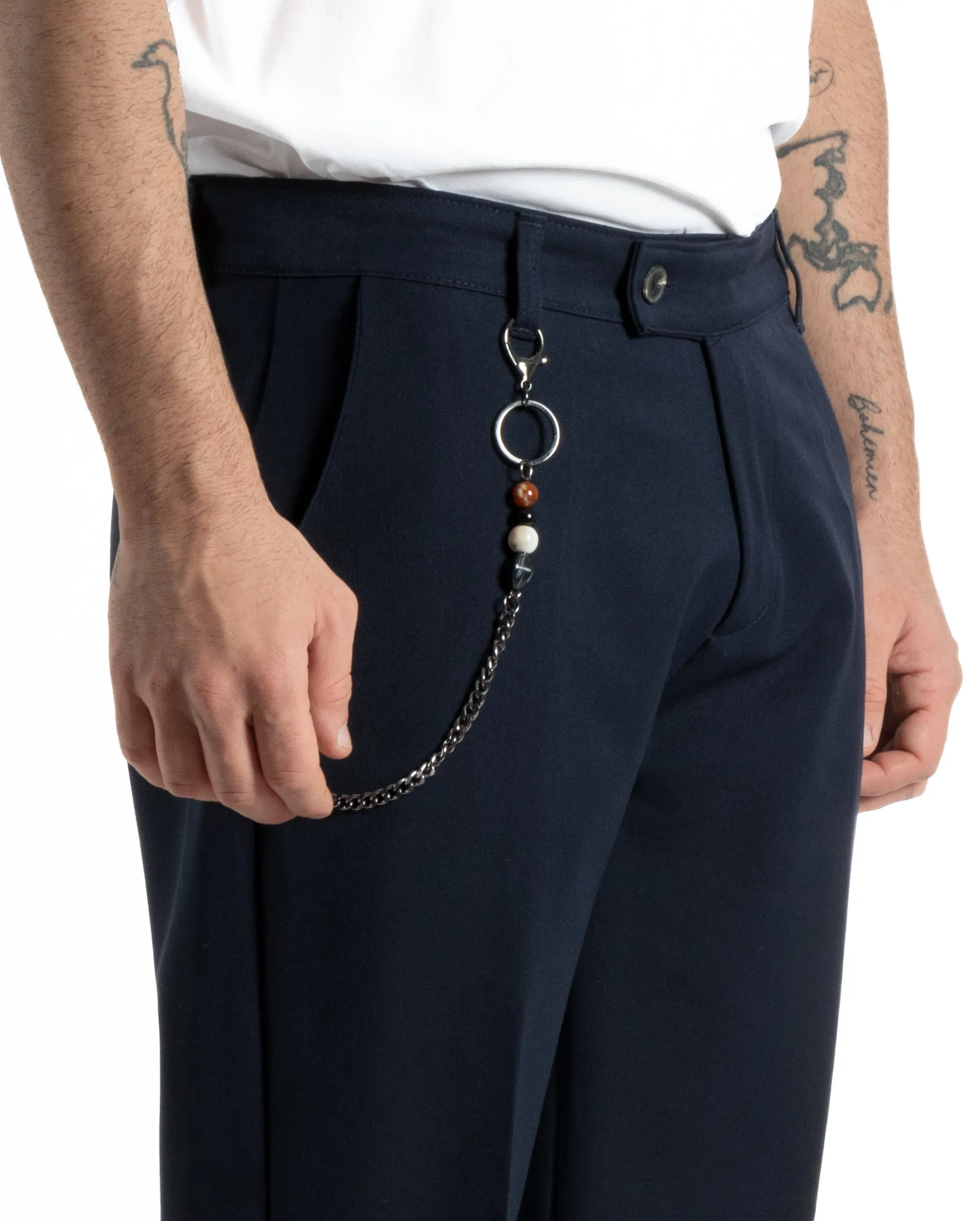 Pantaloni Uomo Viscosa Baggy Fondo Largo Tasca America Abbottonatura Allungata Casual Blu GIOSAL-P5997A