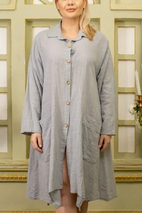 Plain Pockets Details Long Shirt Dress