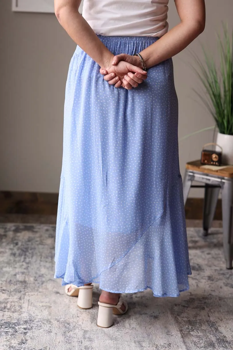 Spring Blue Ivory Polka Dot Hi-Low Skirt