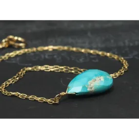 Turquoise Necklace On Gold Filled Chain With Gold Filled Spring Clasp