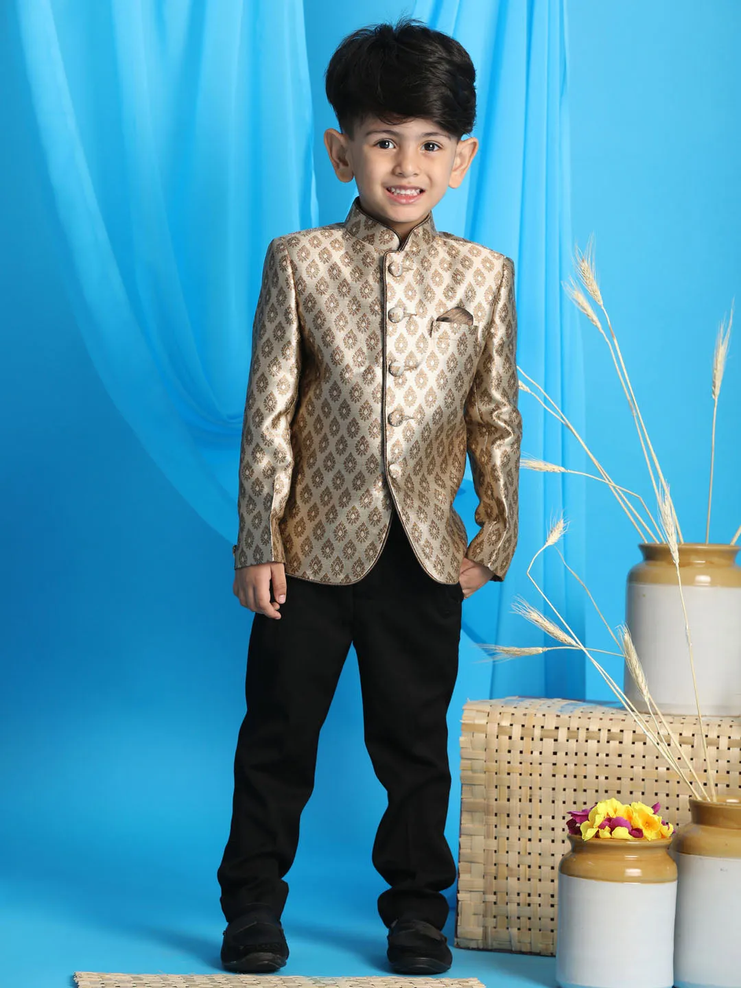 VASTRAMAY Boy's Bronze-Toned Silk Blend Jodhpuri