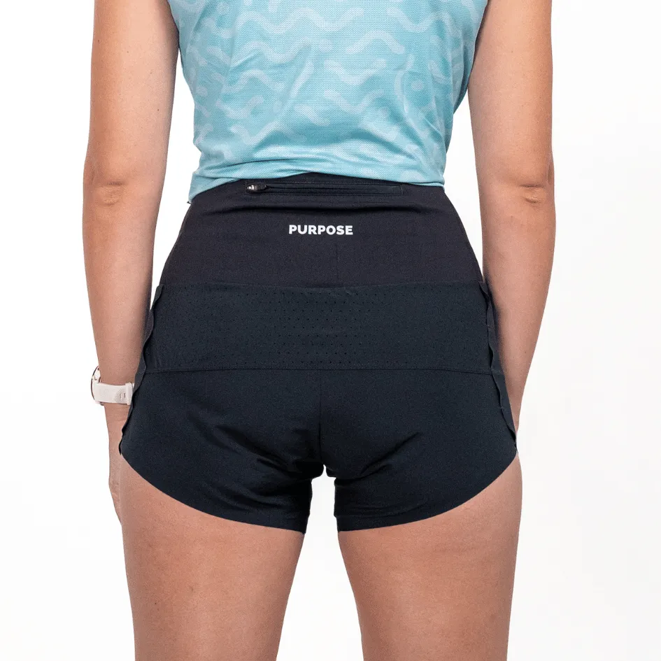 Women PRO High Waisted 4 Inch Shorts for Running & Racing v2 (Carbon Black)